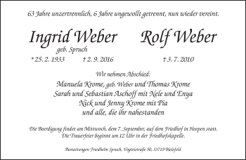 Traueranzeige von Ingrid und Rolf Weber von Neue Westfälische