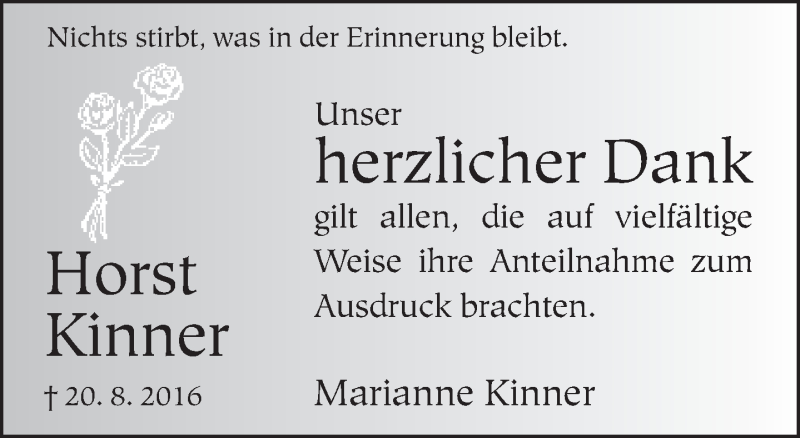  Traueranzeige für Horst Kinner vom 21.09.2016 aus Neue Westfälische