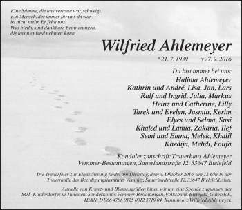 Traueranzeige von Wilfried Ahlemeyer von Neue Westfälische