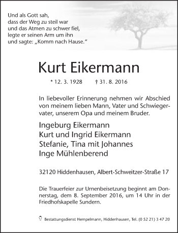 Traueranzeige von Kurt Eikermann von Neue Westfälische
