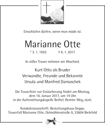 Traueranzeige von Marianne Otte von Neue Westfälische