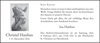 Traueranzeige von Christel Hanhus von Neue Westfälische