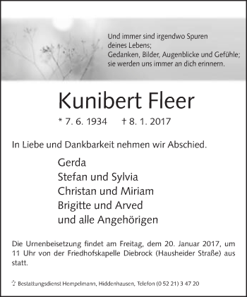 Traueranzeige von Kunibert Fleer von Neue Westfälische