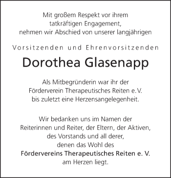 Traueranzeige von Dorothea Glasenapp von Neue Westfälische