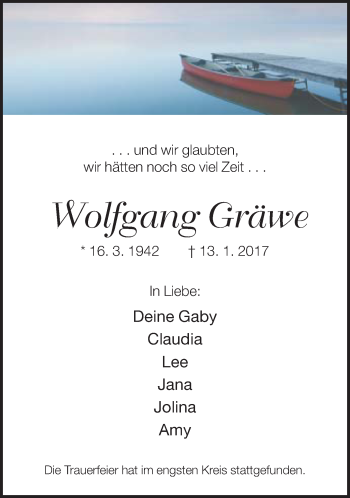 Traueranzeige von Wolfgang Gräwe von Neue Westfälische