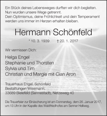 Traueranzeige von Hermann Schönfeld von Neue Westfälische