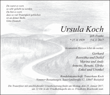 Traueranzeige von Ursula Koch von Neue Westfälische