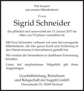 Traueranzeige von Sigrid Schneider