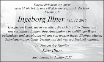 Traueranzeige von Ingeborg Illner von Neue Westfälische