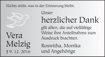 Traueranzeige von Vera Melzig von Neue Westfälische