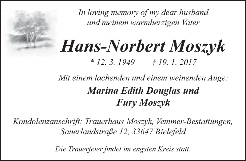  Traueranzeige für Hans-Norbert Moszyk vom 28.01.2017 aus Neue Westfälische