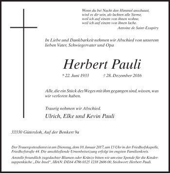 Traueranzeige von Herbert Pauli von Neue Westfälische