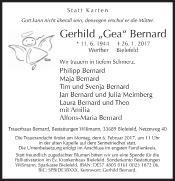 Traueranzeige von Gerhild Bernard von Neue Westfälische