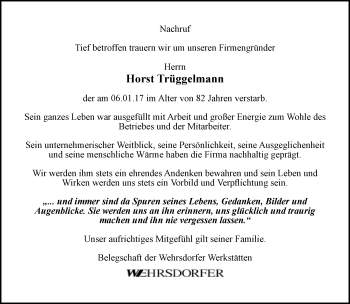 Traueranzeige von Horst Trüggelmann von Neue Westfälische