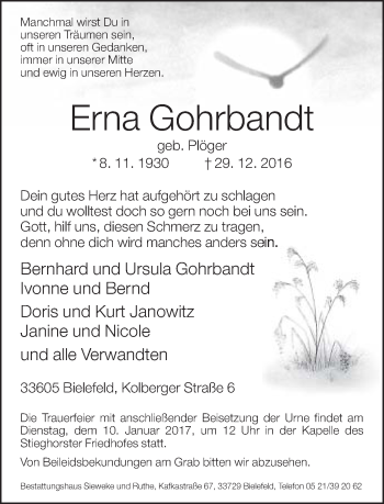 Traueranzeige von Erna Gohrbandt