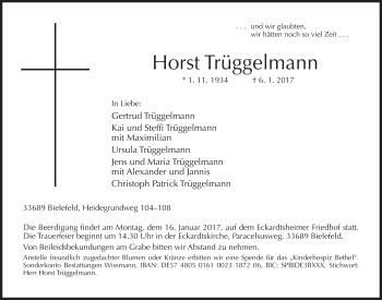 Traueranzeige von Horst Trüggelmann von Neue Westfälische