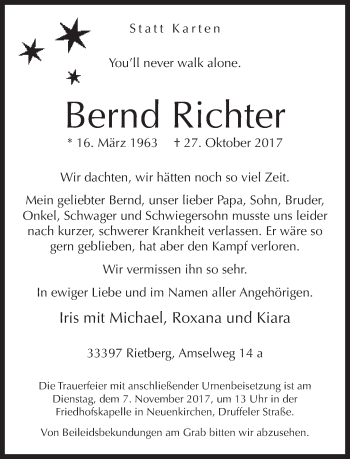 Traueranzeige von Bernd Richter von Neue Westfälische