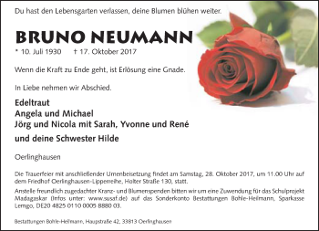 Traueranzeige von Bruno Neumann von Neue Westfälische