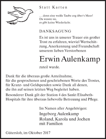 Traueranzeige von Erwin Aulenkamp von Neue Westfälische