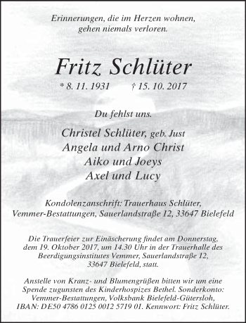 Traueranzeige von Fritz Schlüter