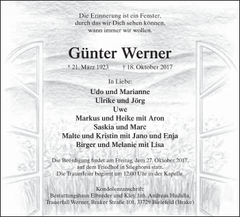 Traueranzeige von Günter Werner von Neue Westfälische