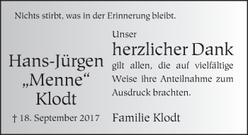 Traueranzeige von Hans-Jürgen Klodt von Neue Westfälische