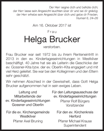 Traueranzeige von Helga Brucker von Neue Westfälische
