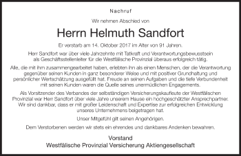 Traueranzeige von Helmuth Sandfort von Neue Westfälische