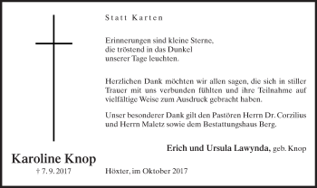 Traueranzeige von Karoline Knop von Neue Westfälische