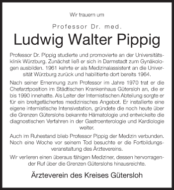 Traueranzeige von Ludwig Walter Pippig von Neue Westfälische