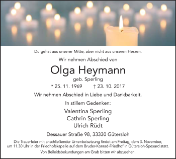 Traueranzeige von Olga Heymann von Neue Westfälische