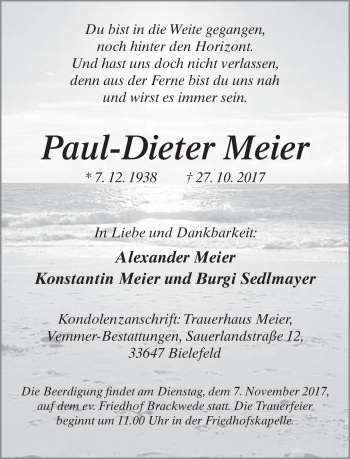 Traueranzeige von Paul-Dieter Meier