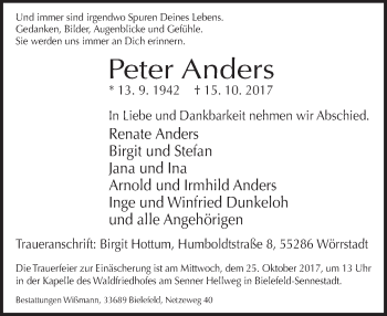 Traueranzeige von Peter Anders von Neue Westfälische