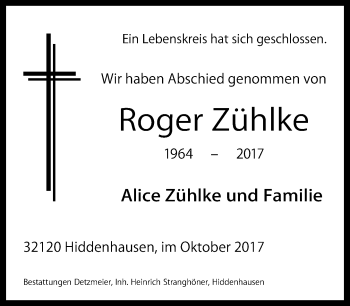 Traueranzeige von Roger Zühlke von Neue Westfälische