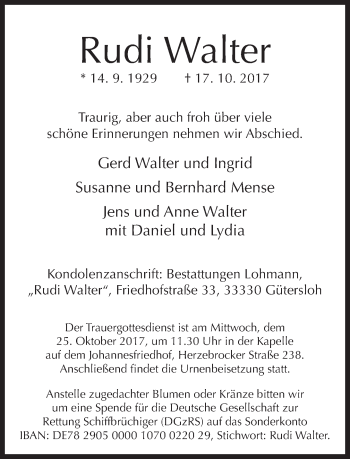 Traueranzeige von Rudi Walter von Neue Westfälische
