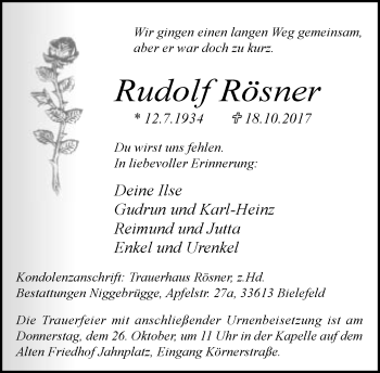 Traueranzeige von Rudolf Rösner