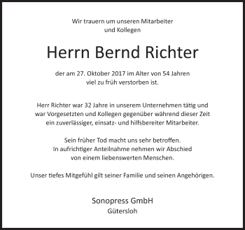 Traueranzeige von Bernd Richter von Neue Westfälische