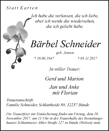 Traueranzeige von Bärbel Schneider von Neue Westfälische