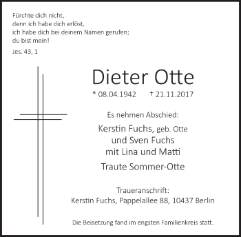 Traueranzeige von Dieter Otte von Neue Westfälische