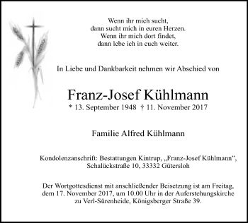 Traueranzeige von Franz-Josef Kühlmann