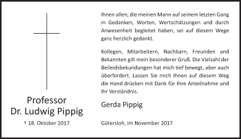 Traueranzeige von Ludwig Pippig von Neue Westfälische