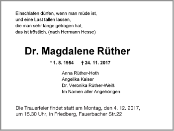 Traueranzeige von Magdalene Rüther von Neue Westfälische