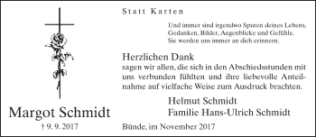 Traueranzeige von Margot Schmidt von Neue Westfälische