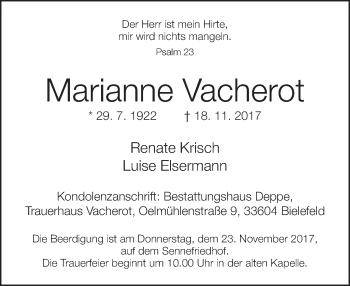 Traueranzeige von Marianne Vacherot von Neue Westfälische