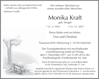 Traueranzeige von Monika Kraft von Neue Westfälische