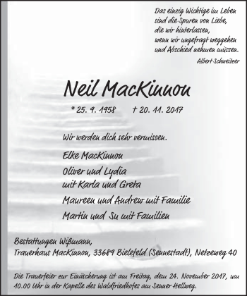 Traueranzeige von Neil Mackinnon von Neue Westfälische