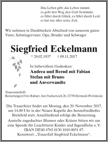 Traueranzeige von Siegfried Eckelmann von Neue Westfälische