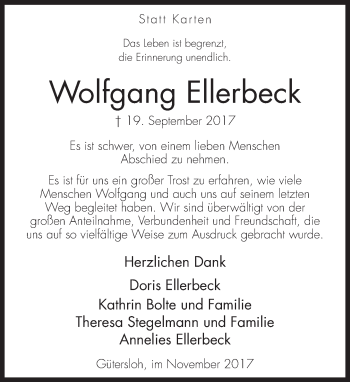 Traueranzeige von Wolfgang Ellerbeck von Neue Westfälische