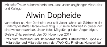 Traueranzeige von Alwin Dopheide von Neue Westfälische