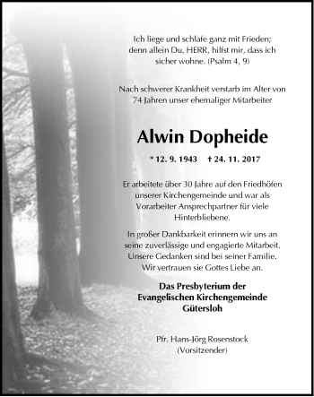 Traueranzeige von Alwin Dopheide von Neue Westfälische